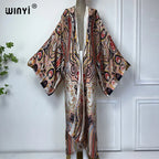 WINYI Summer Bohemian Kimono Beach Cover-Up Swim Suit Elegant African Women Boho Cardigan Sexy Holiday Long Sleeve Beach Dress - Matrix Studios