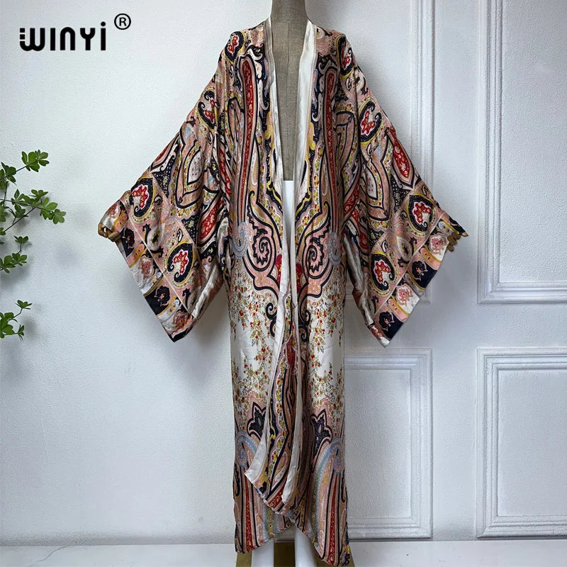 WINYI Summer Bohemian Kimono Beach Cover-Up Swim Suit Elegant African Women Boho Cardigan Sexy Holiday Long Sleeve Beach Dress - Matrix Studios