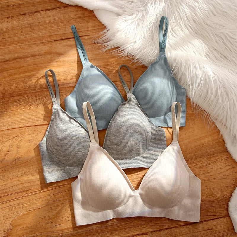 FINETOO Women Wireless Bra Deep V Padded Bralette S-XL Trendy Stripe Knitting Bras Sexy Ladies Brassiere Solid Underwear 6 Color - Matrix Studios