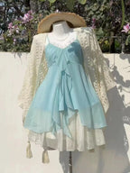 Casual Beach Style 2 Piece Skirt Sets Women Y2k Crop Top Vest + Mini Skirts Sweet Elegant Kawaii Vintage Suits Korean Fashion - Matrix-studios.com
