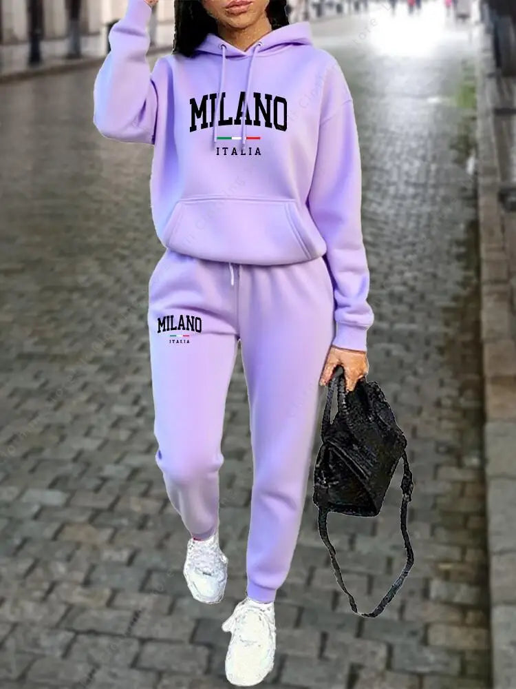 MILANO Pants Sets for Women Clothing High quality Sweatshirt Sweatpant Hoodie Suit 2 Piece Autumn Winter Outfits Woman Tracksuit - Matrix-studios.com