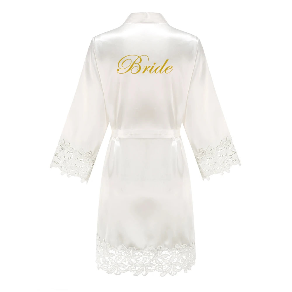 Bridesmaid Robes Rose Gold Bride Robe Wedding Bridesmaid Gift Satin Lace Robe Bridal Dressing Gown Bachelorette Party Pajamas - Matrix-studios.com