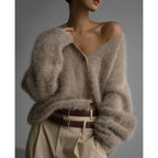 Spring Autumn Women Cardigan Sweater Jacket 2025 Imitation Mink Fur Versatile Female Sweater V-neck Loose Ladies Knitted Top - Matrix Studios