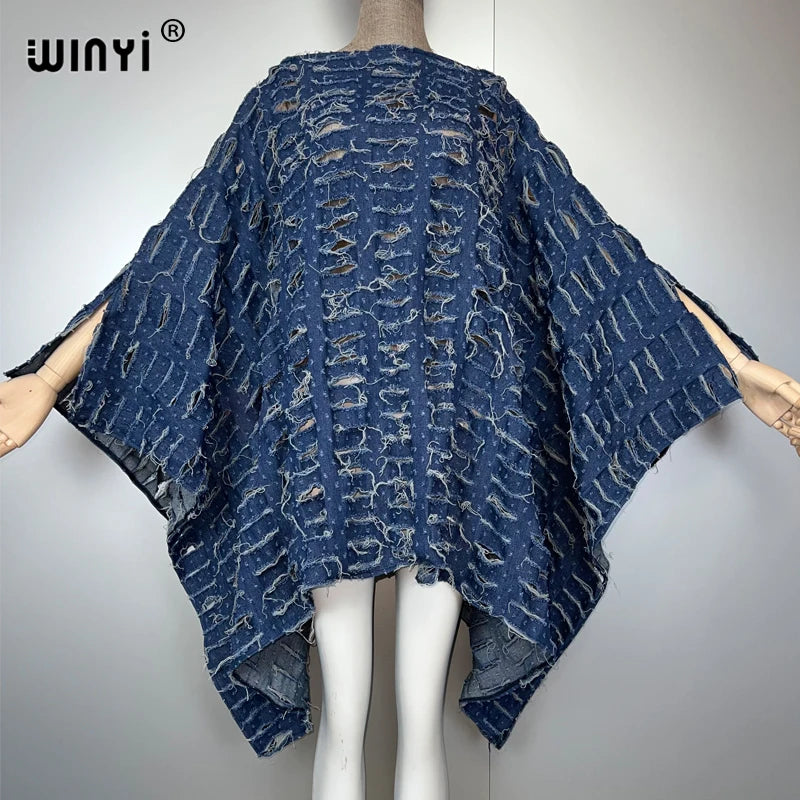 WINYI Original Denim Sexy Short Dress with Holes New Fashion Africa Womens Party Holiday Casual Maxi Beach Dress - Matrix Studios