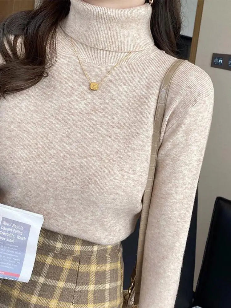 2026 Autumn Winter Basic Slim Soft Solid Color Turtleneck Sweater Pullover Women Casual Long Sleeve Chic Bottom Knitted Jumper - Matrix Studios