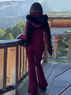 Casual Solid Tassels Women's Ski Suit Zippers Fur Hooded Slim High Waist Lady Jumpsuits 2025 Winter Fashion Female Warm Skiwear - Matrix Studios
