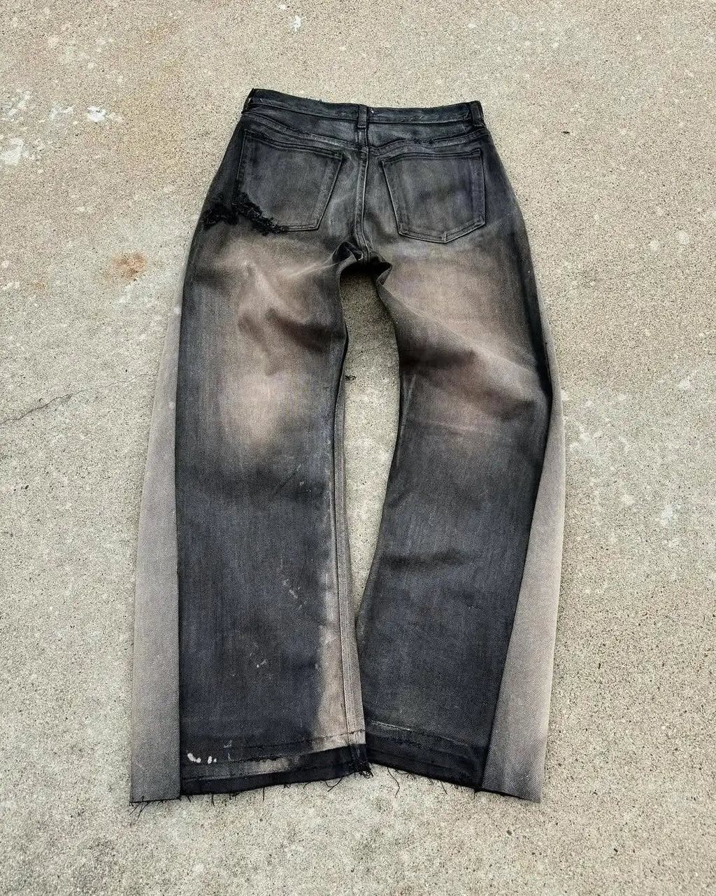 American Hip Hop Mens Jeans High Waist Frayed Patchwork Embroidery Micro Flared Jeans Spring Street Clothing Loose Floor Pants - Matrix Studios