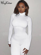 Hugcitar Long Sleeve Solid Turtleneck Skinny Bodycon Jumpsuit Autumn Winter Women Fashion Streetwear Casual Romper - Matrix Studios