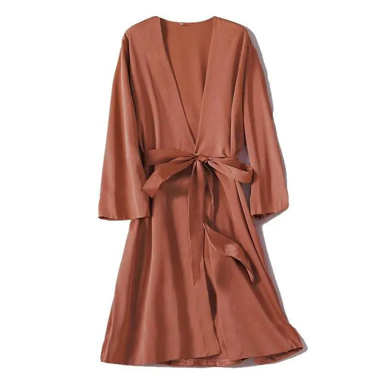 Satin Robe Female Intimate Lingerie Sleepwear Silky Bridal Wedding Gift Casual Kimono Bathrobe Gown Nightgown Sexy Nightwear - Matrix-studios.com