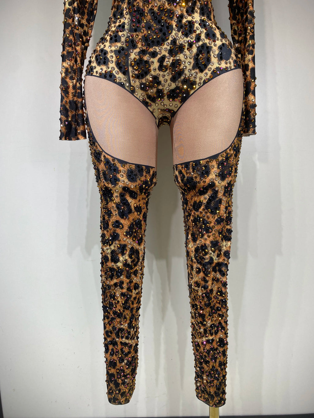 Women 2025 Stretch Leopard Print Sexy Bodycon Jumpsuit Bar Nightclub Singer Dancer Luxury Diamond Stage Performance Outfit - Matrix Studios