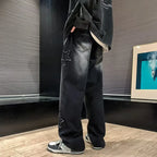 Star Embroidery Straight Casual Men Jeans Gothic Neutral New Wide Leg Loose Hip-hop Fashion Youth Streetwear Denim Trousers Y2K - Matrix Studios