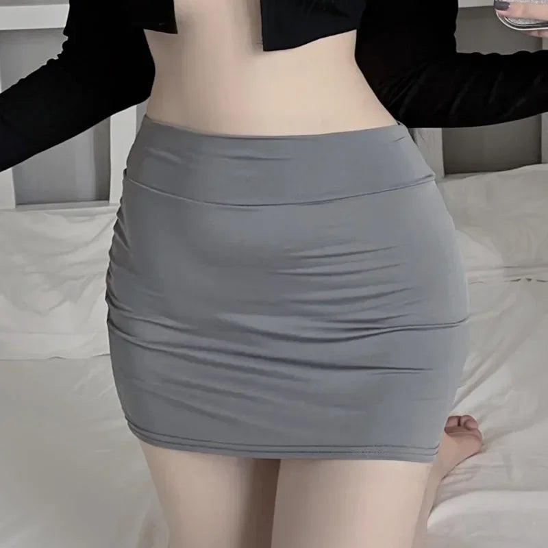 2026 New High Waist Thin Pencil Silk Mini Skirts Night Club Wear Wrap Hips Sexy Casual Black White Short Skirt for Women Summer - Matrix-studios.com