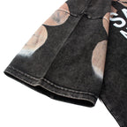 Retro Washed Black SATOSHI Tshirts Men Women Summer Cotton Flame Skull Pattern Mechanical Jesus Cross Print Short Sleeve Tops - Matrix-studios.com