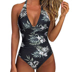 Leopard Print Wrinkled Halter V Neck One Piece Swimsuit Women Swimwear Monokini Backless Bathing Suit Swim Beachwear Bodysuit - Matrix Studios