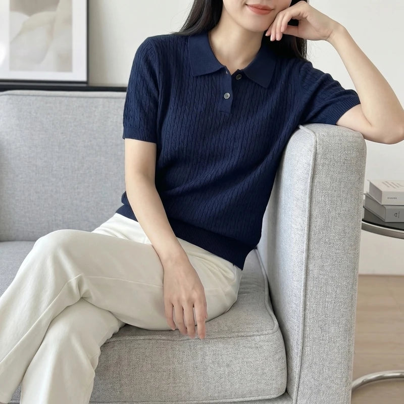 WinvyNee Women's Clothing 100% Cotton Twist Polo Two Button Short Sleeve T-Shirt Cool Spring Summer Slim Fit Basic Top ZA1002027 - Matrix-studios.com