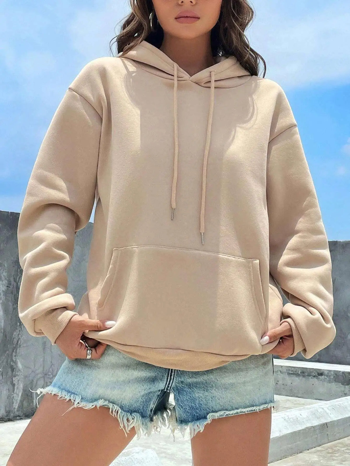 Solid Color Casual Hoodie For Female Pocket Creative Hoody All-Match Street Clothes Womens Fleece Unisex Pullovers - Matrix Studios