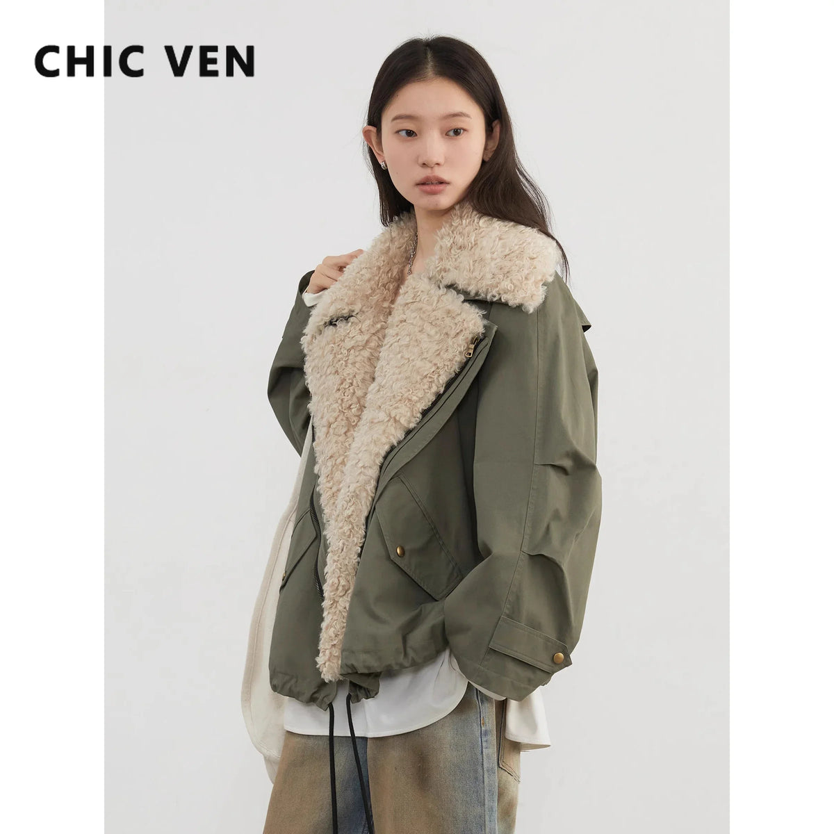 CHIC VEN Women Coats Streetwear Loose Casual New Retro Motorcycle Cotton Jacket Thick Warm Female Overcoat Autumn Winter 2026 - Matrix-studios.com