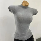 Women's Slim Fit Turtleneck Ribbed Knit Crop Top Casual Basic Tight Knit Sexy Fitted Cropped T-Shirt - Matrix-studios.com