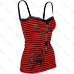 Millennial Style Y2K Skull Lace Bow Striped Halter Top Punk Goth Harajuku Style Top Summer Spice Girls Aesthetic Slim Streetwear - Matrix-studios.com