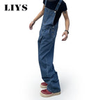 Overalls for Men Denim Suspenders Simple Baggy Jeans Men's Street Casual Solid Mid Waist Loose Washed Jumpsuits Length Tracksuit - Matrix Studios