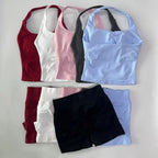 1-2pcs Gym Set Women Backless Tank Tops High Waist Scrunch Seamless Shorts High Waist Yoga Leggings Workout Sets Gym Suit - Matrix-studios.com