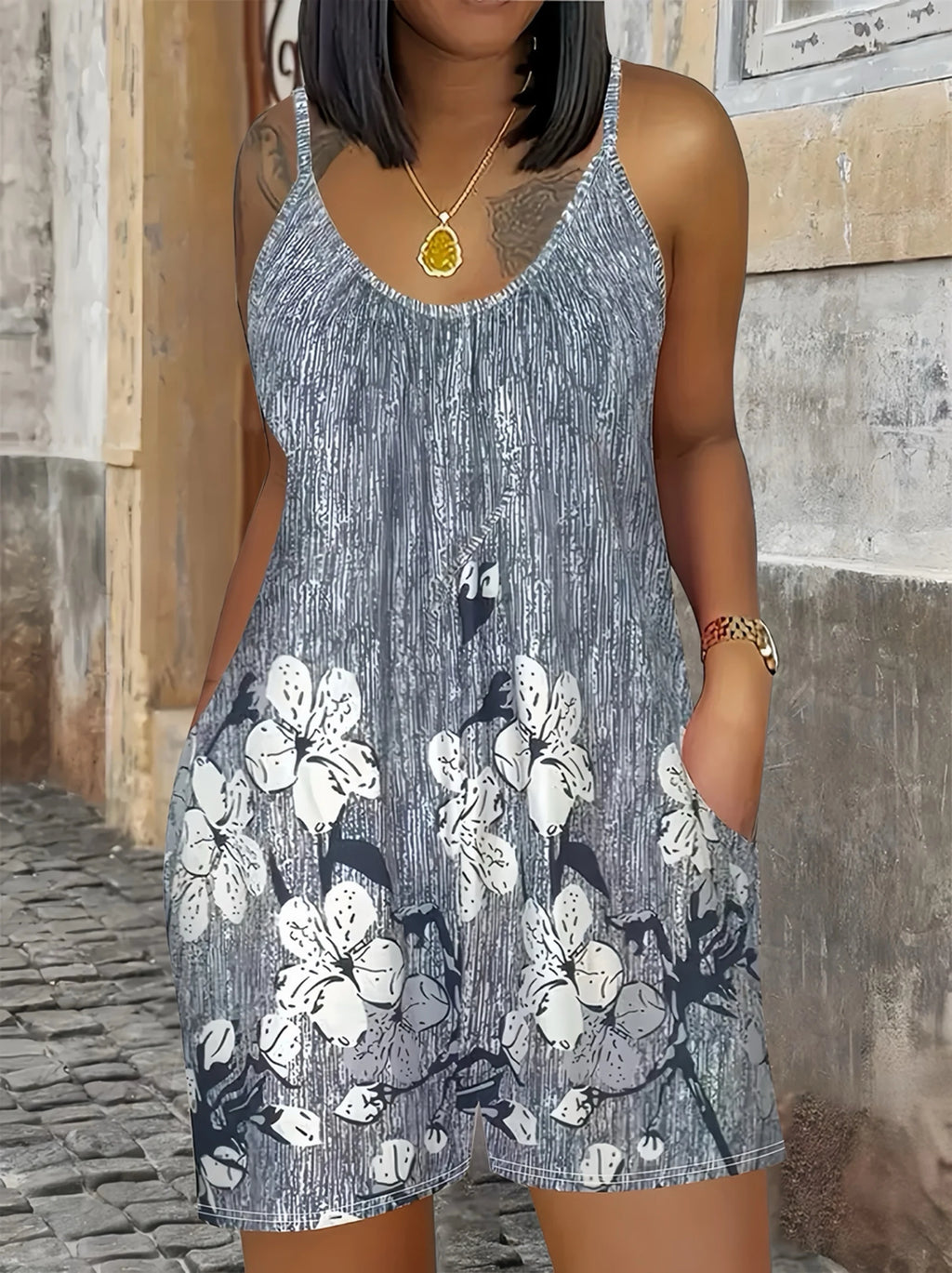 Summer Women's Jumpsuit Striped Print Elegant Sleeveless Shorts Plus Size Romper Casual Fashion - Matrix Studios