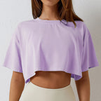 Cotton Women Short Sleeve Dance Running Clothes Yoga Fitness Crop Top  Navel Baring New Sport T-shirt Loose Gym Workout Shirts - Matrix-studios.com