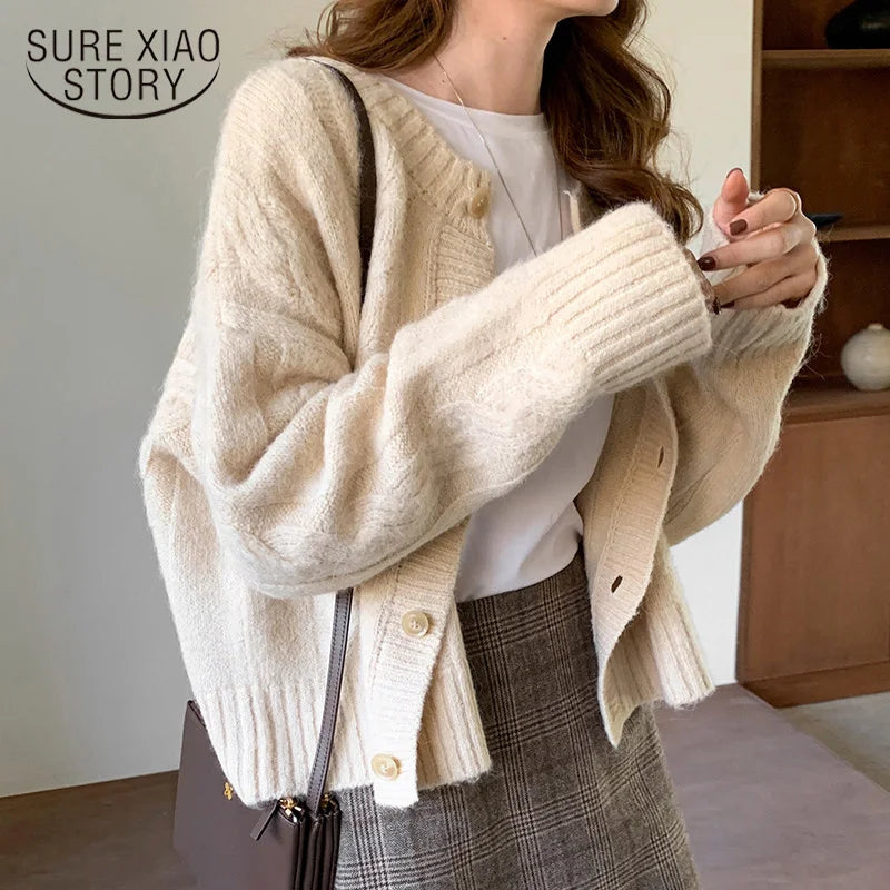 Autumn Winter Clothes Sweater Cardigans Women Korean Fashion New Casual Loose Thick O-neck Knitted Tops Outerwear Clothes 16053 - Matrix Studios