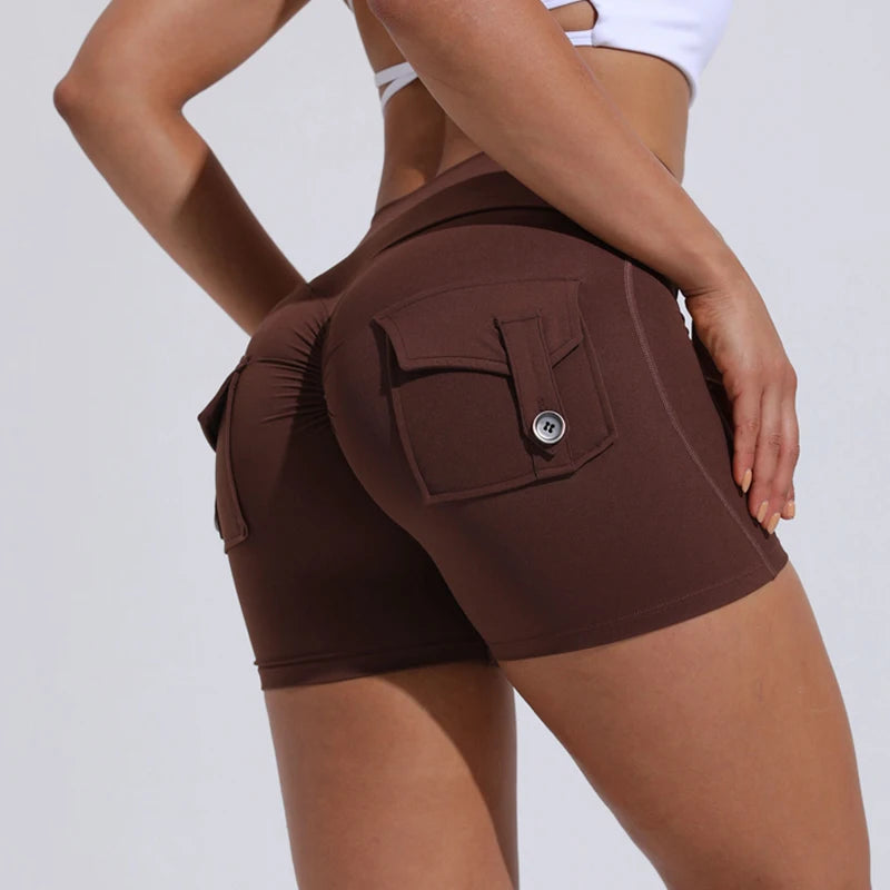 QINACTIVE Yoga Shorts for Women Pocket Scrunched Butt Gym Leggings High Waist Push Up Tights Sexy Booty Sports Shorts Fitness - Matrix Studios