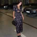 TARUXY Sexy Hollow Lace Dress Women's Fashion Short Sleeve Elegant High Waist Slim Print Dress Summer Party Club Clothes Female - Matrix-studios.com