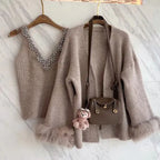 Heavy Diamond V-neck Sexy Slim Fit Knitted Vest+ Autumn Winter Long Sleeve Cardigan Coat Women 2026 New Two Piece Sets - Matrix Studios