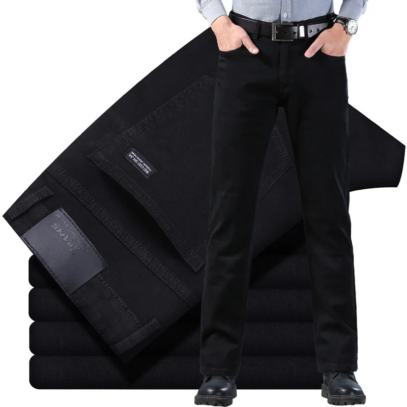 Men's New Korean Version Is Soft And Comfortable Stretch Regular Fit Jeans Fashion Casual Cotton Business Black  Denim Pants - Matrix Studios