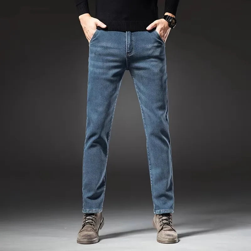 Winter Fleecy Thickened Warm Jeans Vintage Brand Classic Retro Youth Fashion Men Fit Straight Leg Casual Stretch Denim Pants - Matrix Studios