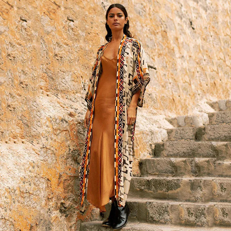 2026 Women Swimsuit Beach Cover Up Dress Sleeve Kaftan Beach Tunic Long Pareos Bikinis Cover Ups Summer Robe Plage Beachwear - Matrix Studios
