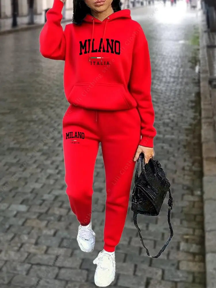 MILANO Pants Sets for Women Clothing High quality Sweatshirt Sweatpant Hoodie Suit 2 Piece Autumn Winter Outfits Woman Tracksuit - Matrix-studios.com
