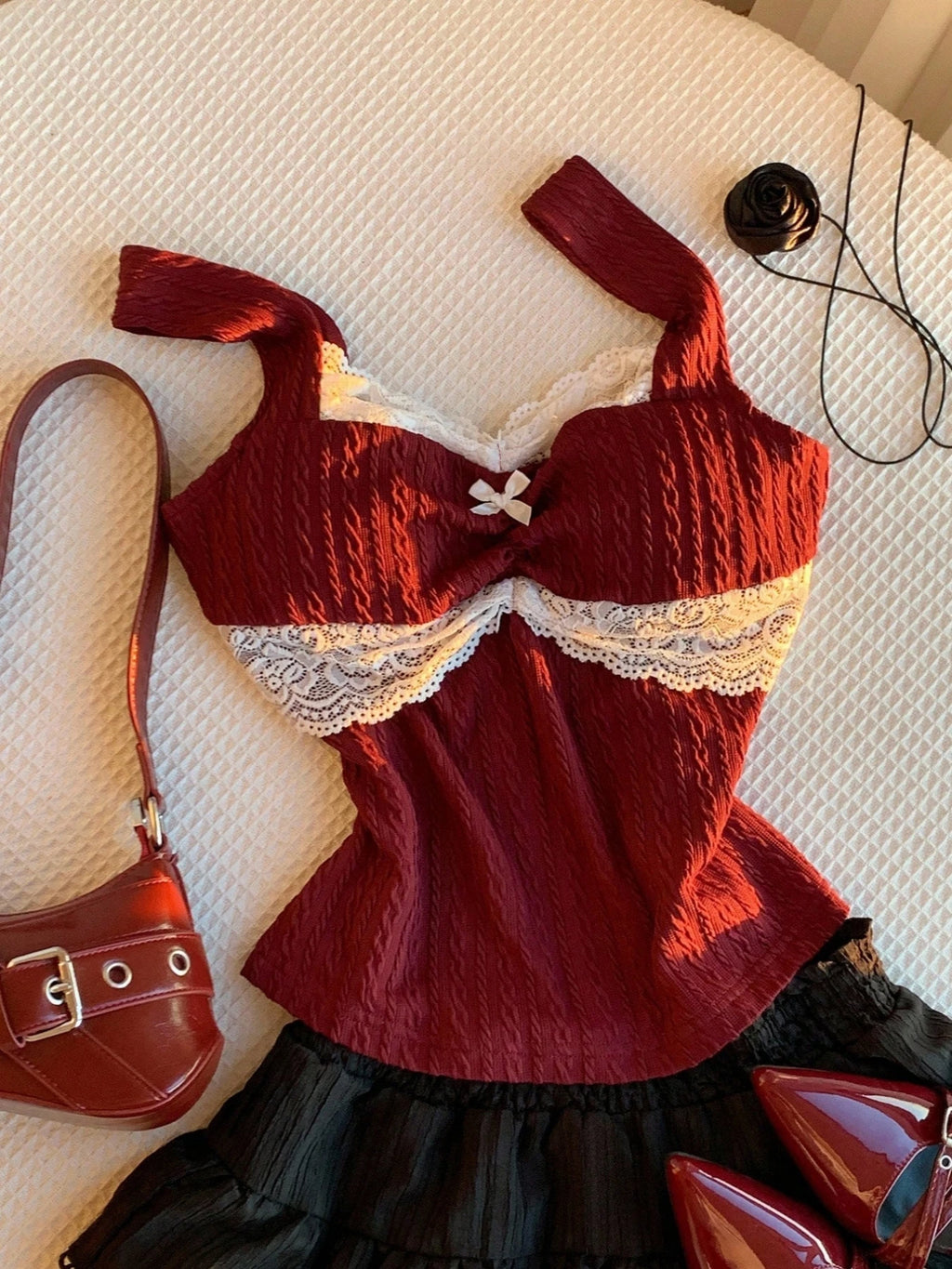 Y2K Summer Fashion New Lace Splicing Bow Decoration Pure Desire Women's Tank Top - Matrix-studios.com