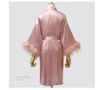 Women FEATHER Bride Bridesmaid Wedding Robe Satin Kimono Bathrobe Gown Nightwear Embroidery Letter Nightgown V-Neck Lingerie