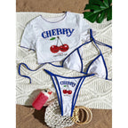 S -XL Cherry Printed Short Sleeve Bikini Female Swimsuit Women Swimwear Three-Pieces Bikini Set Bather Bathing Suit Swim V6854 - Matrix-studios.com