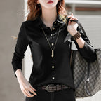 Pure cotton polo collar long sleeved t-shirt women's loose spring/summer new slimming and versatile fashion polo collar top - Matrix-studios.com