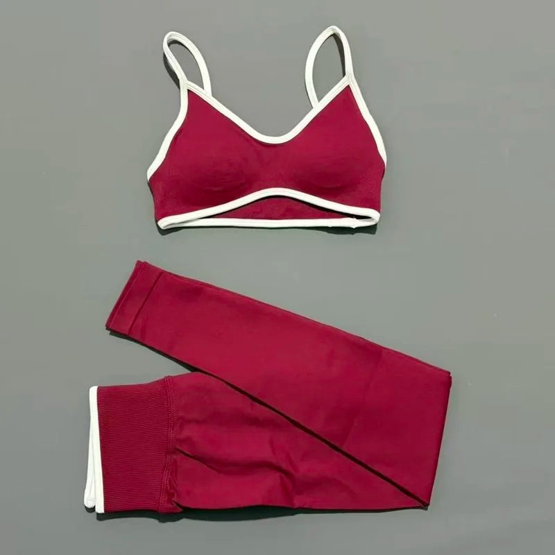 2Pcs HISTELLO Women's Seamless Yoga Fitness Set Ignite Sculpt Scrunch Leggings Strappy Halter Bra Gym Sports Fitness Outfit - Matrix-studios.com