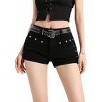Summer Y2k Sexy Low Waist Mini Denim Shorts Women Vintage Korean Popular Girls Slight Strech Streetwear Gothic Rivet Black Jeans - Matrix-studios.com