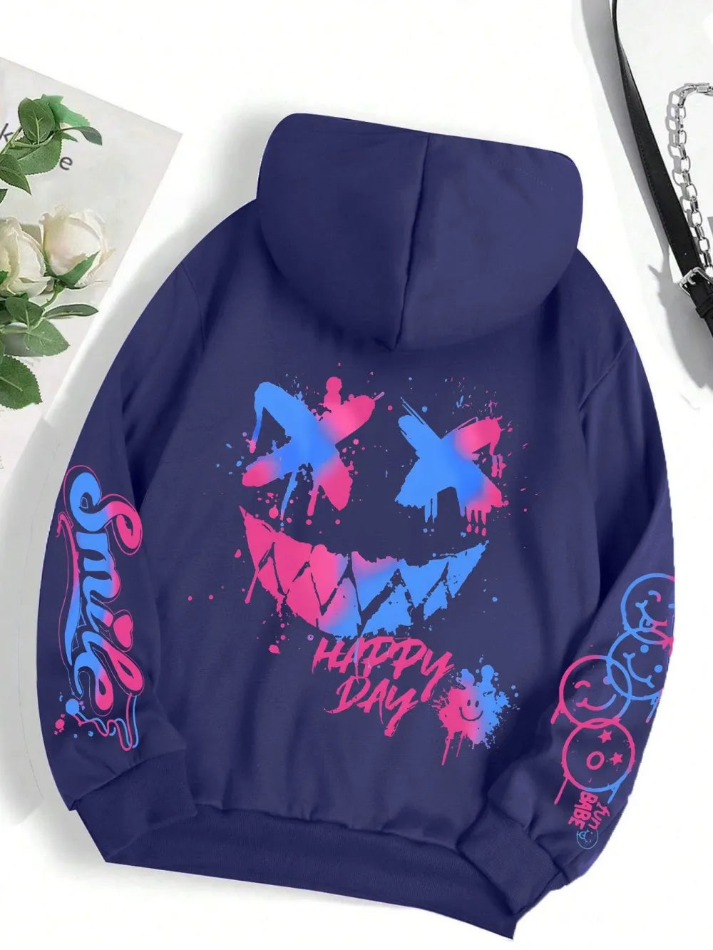New Autumn Men's Personalized Smiling Face Print Comfortable Breathable Hooded Sweatshirt Outdoor Street Fashion Hooded Sweatshi - Matrix Studios