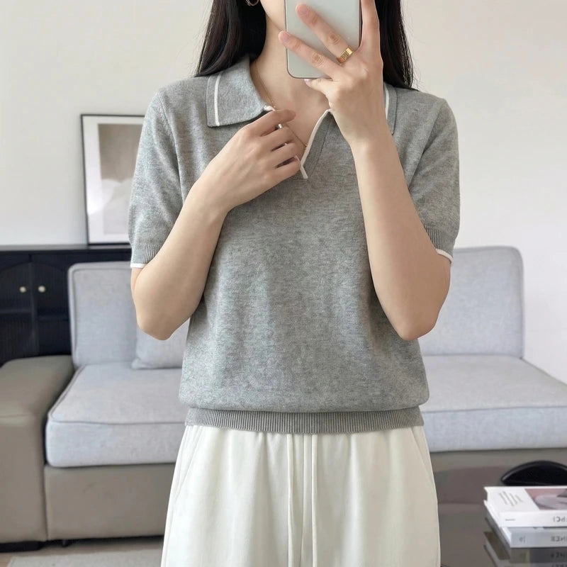 WinvyNee Women's Spring Summer Casual T-Shirt 100% Cotton Polo Neck Trim Short Sleeve Soft Lightweight Cool Daily Top ZA1002026 - Matrix-studios.com
