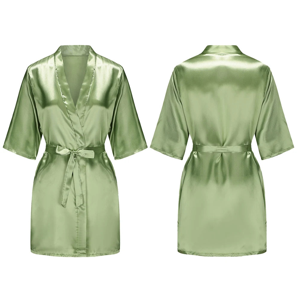 Women's Pure Short Silky Robes Bridesmaid Bride Party Satin Robes Sleepwear