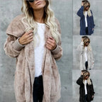 Women Autumn Winter Double-faced Fur Fleece Faux Fur Medium Style Hooded Warm Thick Coat Casual Solid Long-sleeved Fur Overcoat - Matrix Studios