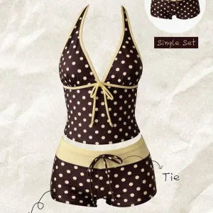 Kawaii Pink Dot Bikini Shorts Bowknot Halter Backless Swimsuit Deep V Swimwear Women's Bikinis and Tankinis Vacation Outfit Sets - Matrix-studios.com