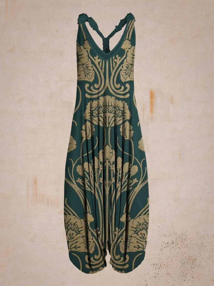 Wide Leg Bohemian Loose Overall Jumpsuit Ethnic Mandala Vintage Paisley Printing Women Rompers Backless Harem Bloomers Playsuit - Matrix Studios