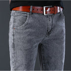 New style jeans, men's slim fit, Korean style comfortable straight leg elastic gray mid waist pants, men's casual denim pants - Matrix Studios