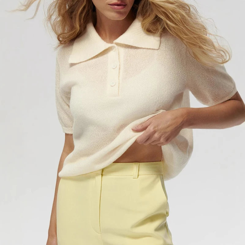 Tornova Knitted Short Sleeve T shirt Women's Polo Fashion Hollow Thin Sweater Top 2025 Summer New Casual Female Solid Knitwear - Matrix-studios.com
