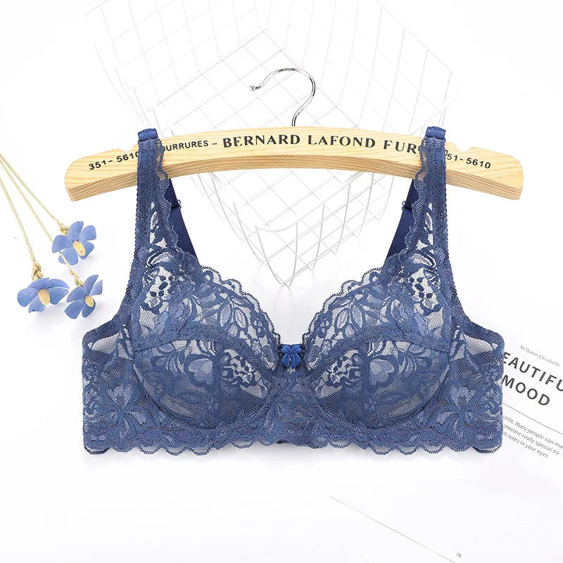 Plus Size Lace Ultra-thin Push Up Bra Women Sexy Hollow Out Lingerie Lady Lace Transparent Underwear Female Embroidery Solid Bra - Matrix Studios